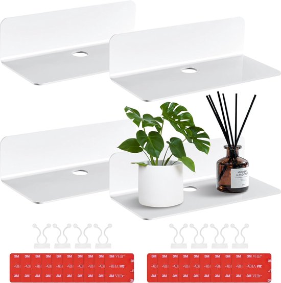 wandplank wit, 4 stuks zwevende plank muur zonder boren eenvoudig uit te breiden van de muurruimte acryl plank voor badkamer/woonkamer/keuken/kantoor