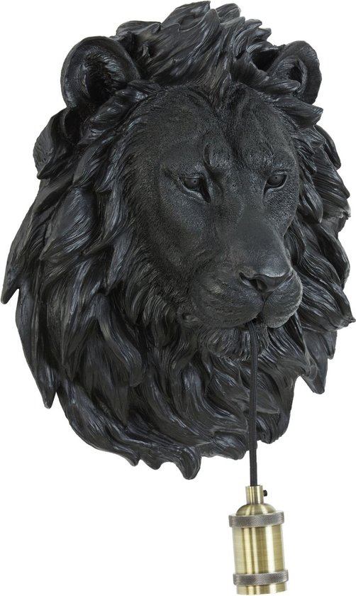 Light & Living – Lion - Zwart Mat - Applique d'intérieur – Lampe Lampe pour chiens - Lion – 33,5x19x40,5 cm