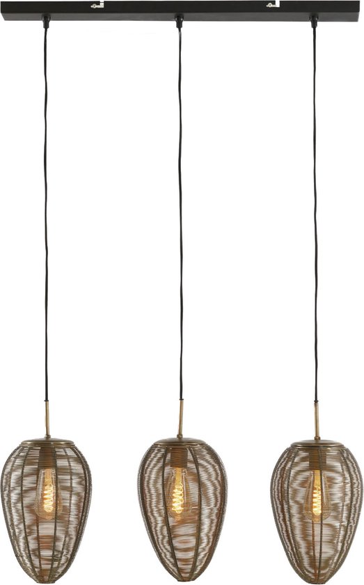 Light & Living Suspension 'Yaelle' 3-Lampes, couleur Bronze Antique/ Zwart