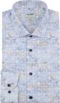 OLYMP - Level 5 Overhemd Stretch Extra Lange Mouw Print Lichtblauw - Heren - Maat 42 - Slim-fit