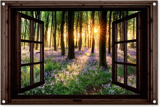 Tuinposter 100x100 cm - Tuindecoratie Gieter - Lavendel - Bloesems - Poster voor in de