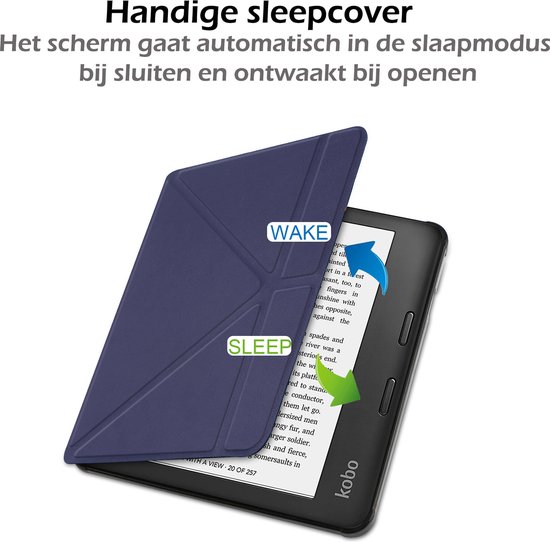 Hoesje Geschikt voor Kobo Libra 2 Hoes Book Case Trifold - Hoes Geschikt voor Kobo Libra 2 Hoesje Book Cover Met Screenprotector - Donkerblauw van Hoesje  — afbeelding 3