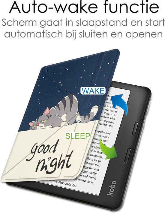 Hoes Geschikt voor Kobo Libra 2 Hoesje Bookcase Cover Book Case Hoes Sleepcover Trifold Met Screenprotector - Kat van Echt! — afbeelding 3