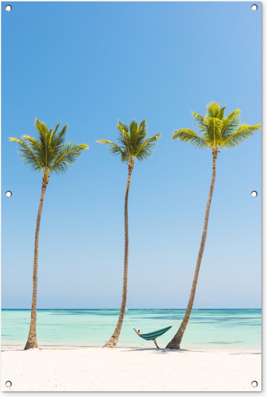 Foto: Tuinposter tuindoek tuinposters buiten caribisch strand 3 palmbomen 80x120 cm tuin