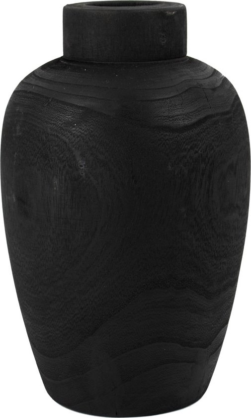 Houten vaas zwart - Japandi bloemenvaas wood - 19x19x30cm