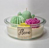 Flora geurkaars - Tropical en vanille geur - 275 gram - 14 x 5 cm - Tropical Vanilla - Geurkaars - Kaars - Soja was - Soy wax – Handgemaakt – Cadeau – Geschenk – Duurzaam