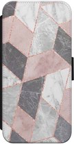 Casimoda® bookcase - Geschikt voor iPhone 8 - Hoesje met pasjeshouder - Stone grid marmer / Abstract marble - Roze - Kunstleer