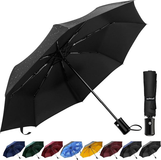 Klassieke winddichte paraplu, automatisch inklapbaar en compact met één knop openen en sluiten - zwart umbrella