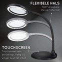 Lampe de bureau noire avec col flexible et commande tactile pour l'intensité lumineuse.