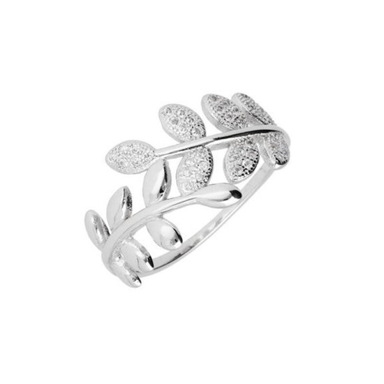 Zilver Dames Ring - Zirkonia Blad Ring - Zilveren Ring - Zilver 925 - Amona Jewelry
