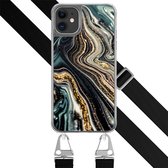 Hoesje met zwart koord - Geschikt voor iPhone 11 - Marmer swirl - Verstelbaar & verwisselbaar koord - TPU backcover - Multi - Leuke Telefoonhoesjes