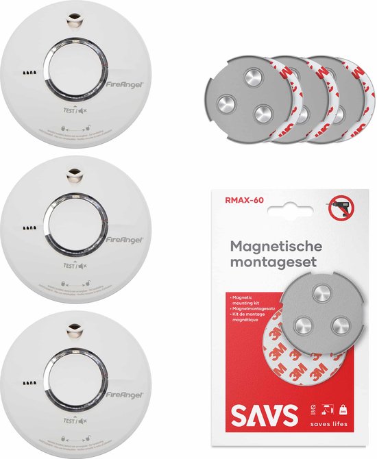 FireAngel ST-622 Rookmelderset + magnetische montagesets 3-pack - 10 jaar batterij