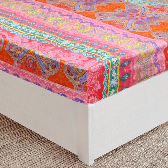 Hoeslaken 180x200 cm drap microfibre avec protège matelas motif marbre noir pour matelas jusqu'à 28 cm de hauteur (Boho rouge)