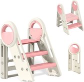 Opstapkruk voor kinderen, 2 treden, 3 treden, in hoogte verstelbaar, opstapkruk, opvouwbaar, voor badkamer, peuterkamer, keuken (roze + wit)