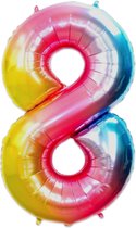 LUQ - Cijfer Ballonnen - Cijfer Ballon 8 Jaar Regenboog XL Groot - Helium Verjaardag Versiering Feestversiering Folieballon