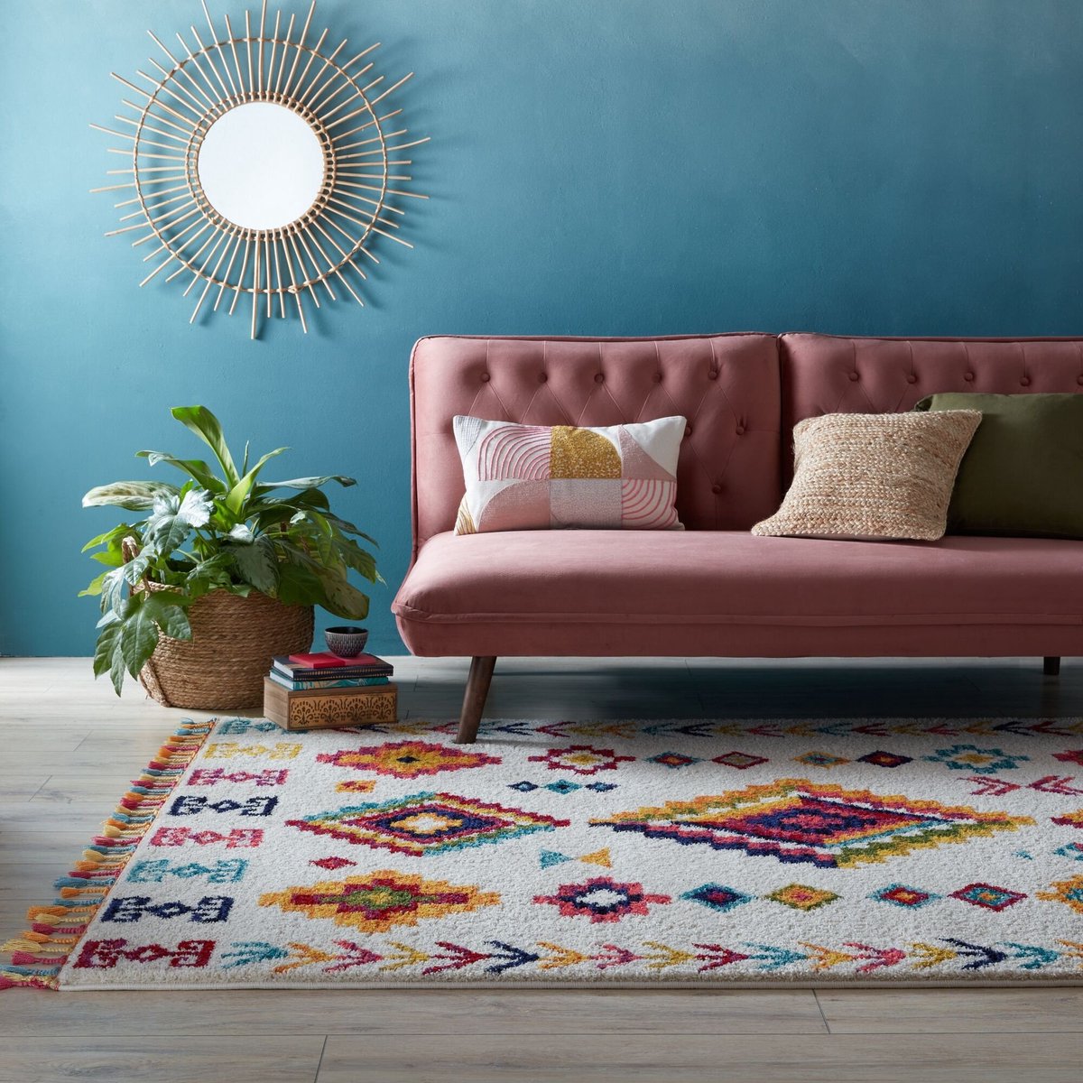 flycarpets Kleurrijk Vloerkleed - Coyote - Laagpolig - Franjes - Creme - 160x230 cm Multi