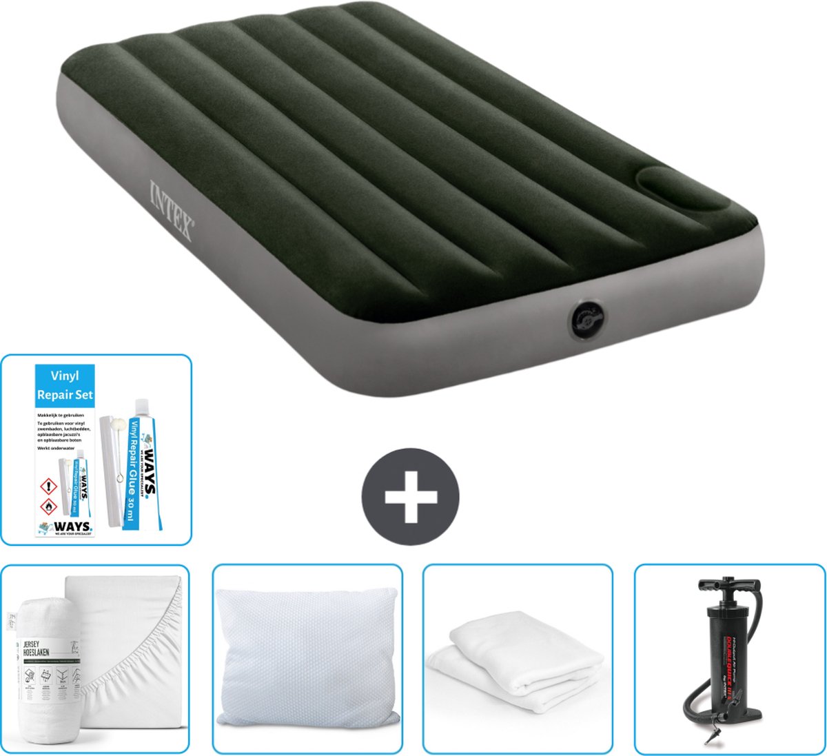 Intex Luchtbed - 1-Persoons - 99 x 191 x 25 cm - Groen - Accessoires CB1