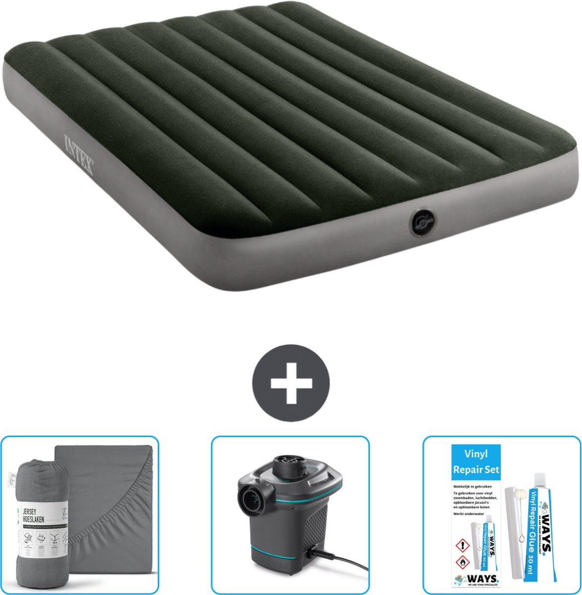 Intex Luchtbed - Twijfelaar - 137 x 191 x 25 cm - Groen - Inclusief Hoeslaken - Pomp en Reparatieset