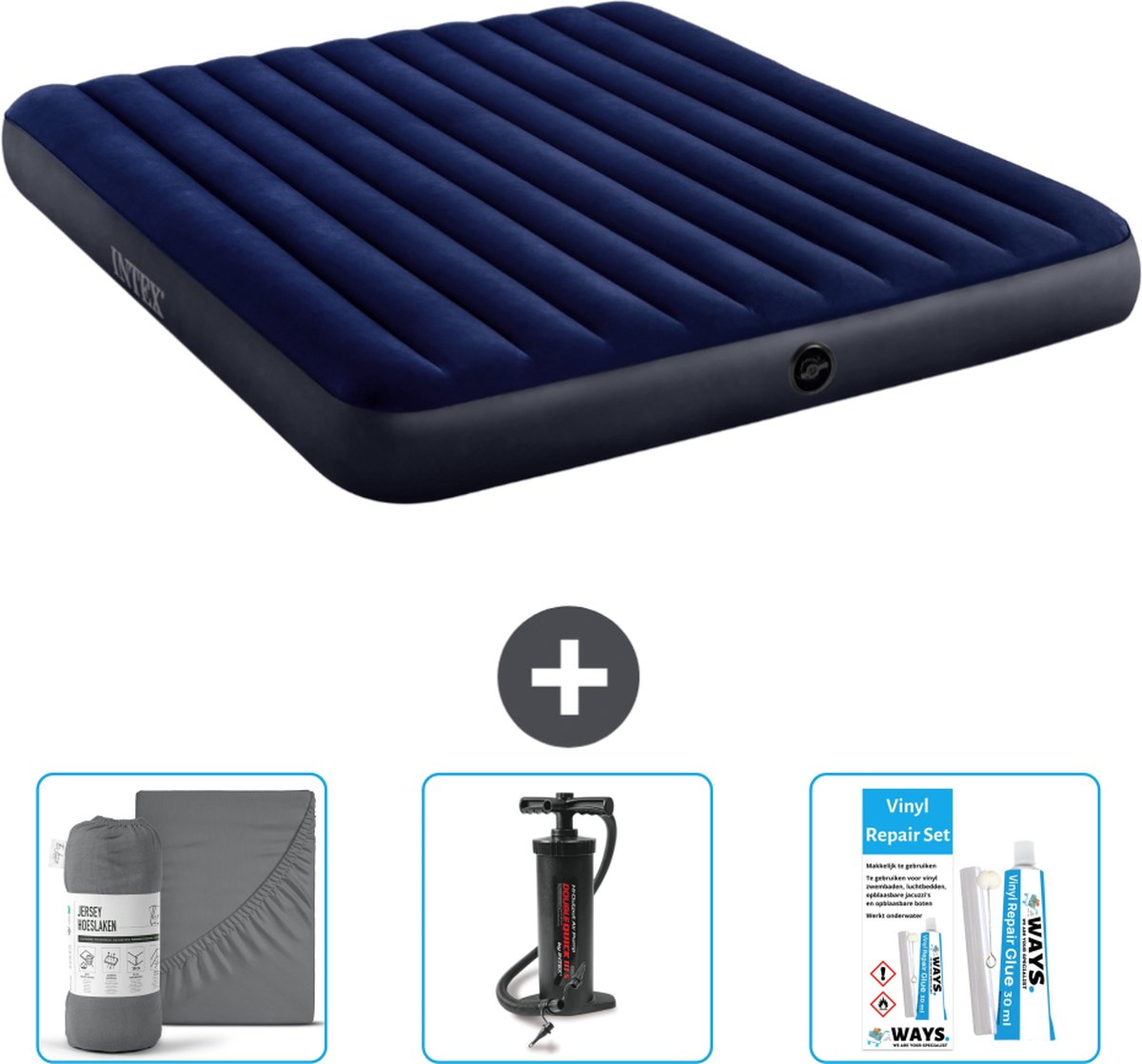 Intex Luchtbed - 2-Persoons - 183 x 203 x 25 cm - Blauw - Inclusief Accessoires CB11