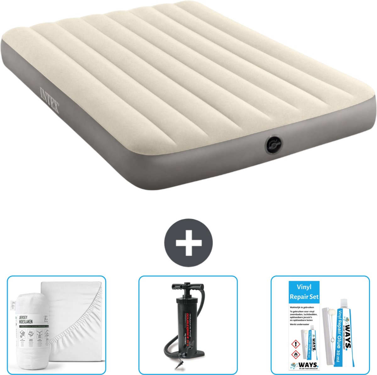 Intex Luchtbed - Twijfelaar - 137 x 191 x 25 cm - Beige - Inclusief Accessoires CB3
