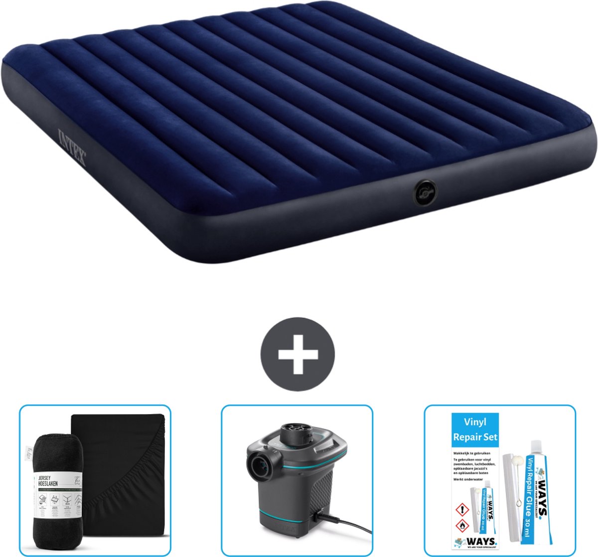 Intex Luchtbed - 2-Persoons - 183 x 203 x 25 cm - Blauw - Inclusief Accessoires CB8