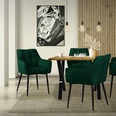 ML-Design eetkamerstoelen set van 2 gemaakt van badstof, donkergroen, keukenstoel met dikke gestoffeerde zitting & metalen poten, woonkamerstoel met rugleuning en armleuningen, gestoffeerde stoel