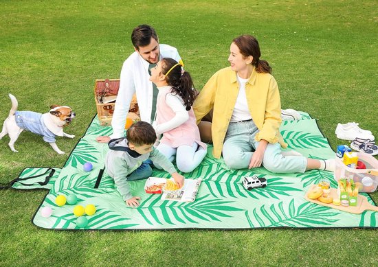 SONGMICS Picknickdeken, 200 x 200 cm, groot tapijt, voor camping, park, tuin, strand, waterafstotend, machinewasbaar, opvouwbaar, veelkleurig varenmotief, GCM087Q03