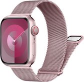 Apple Watch Bandje - Geschikt voor Apple Watch 42/44/45/49 mm - Geschikt voor Apple Watch 1-9 / SE / Ultra (42/44/45/49 mm) - Horlogeband Met Magneetsluiting - Milanese Metalen Band - Magnetisch Verstelbare Band - Roze