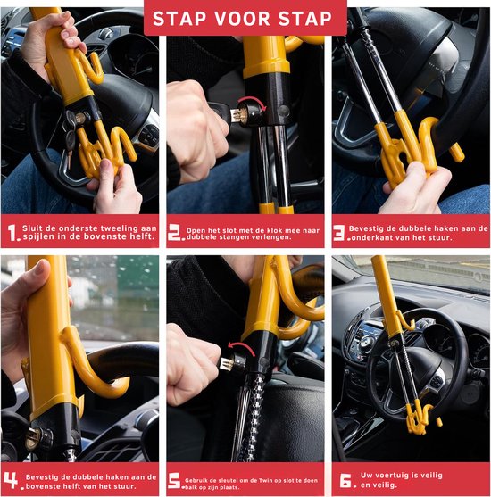 Autostuurslot, inklapbaar, anti-diefstal, beveiligingsapparaat, 3-richtingen, airbagslot met sleutels, geschikte haakbocht voor bestelwagen, vrachtwagen, auto Autostuurslot, inklapbaar, anti-diefstal, beveiligingsapparaat, 3-richtingen, airbagslot met sleutels, geschikte haakbocht voor bestelwagen, vrachtwagen, auto