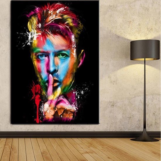 Allernieuwste.nl® Canvas Schilderij Popheld David Bowie Grafitti - Muziek - Artiest - Poster - Kunst - Reproductie - 50 x 70cm - Kleur