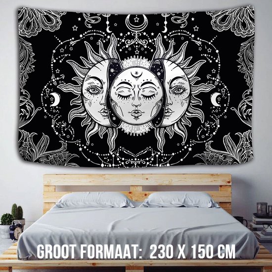 Allernieuwste.nl® SUN and MOON Urban Loft Tapisserie Groot Tapisserie Décoration murale Nature Tapisserie Murale Tapisserie - Zwart Wit - 230 x 150 cm