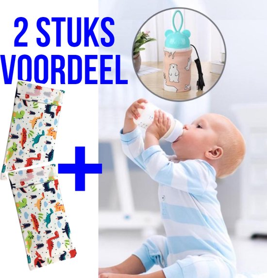 Allernieuwste 2 STUKS USB Baby Fles Warmer model Dinosaurus - Heater - Reisaccessoire - Draagbaar - Klittenband - Kleur van Allernieuwste — afbeelding 2
