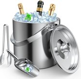 3L Ijsemmer met Deksel en Schep Tang - Dubbelwandig Geïsoleerd RVS - Voor Cocktail Bar en Feesten ice bucket