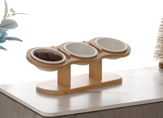 GUUSII HOME Kattenbak verhoogde voederbak eetbak kat keramiek 15° gekanteld kattenbak bakset verhoogde kattenbak voederstation verhoogd ergonomisch anti-braken