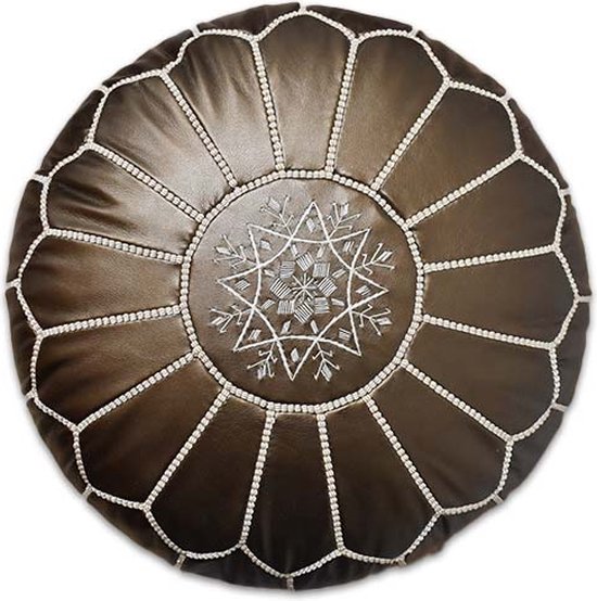 Poufs&Pillows - Ronde poef - Donker brons - Handgemaakt en stijlvol - Gevuld geleverd - 55 cm diameter