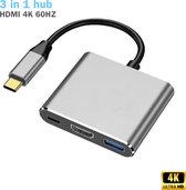 Hub USB C 3-en-1 – Adaptateur USB C – Hub USBC – HDMI – USB 3.0 – USB 3.1 – 4K - Ordinateur vers TV - Macbook - Chromebook - Apple