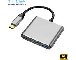 3-in-1 USB C Hub – USB C Adapter – USBC Hub – HDMI – USB 3.0 – USB 3.1 – 4K – Computer naar Tv – Macbook – Chromebook – Apple