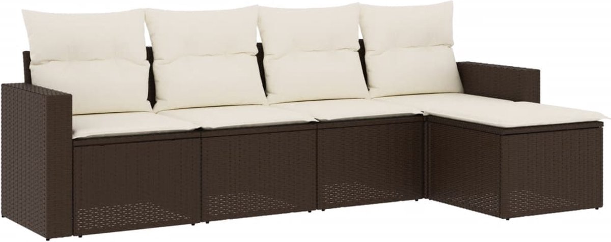 vidaXL 5-delige - Loungeset - met - kussens - poly - rattan - bruin