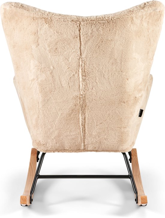 Aemely® Schommelstoel 'Mama' - Beige Imitatiebont, Blank Hout