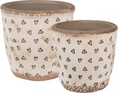 Clayre & Eef Flowerpot lot de 2 Hartjes en céramique beige Zwart