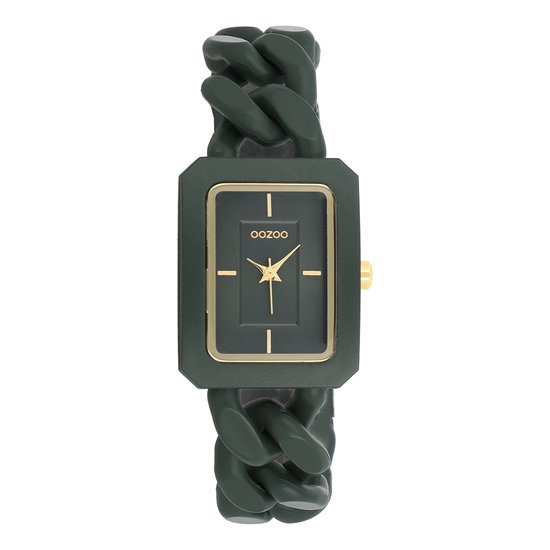 OOZOO Timepieces - Goudkleurige OOZOO horloge met zwarte schakelarmband - C11279
