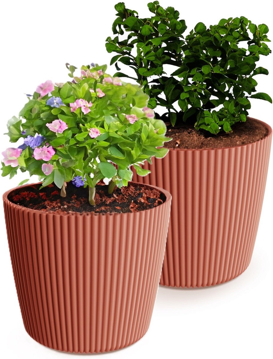 Prosperplast Plantenpot bloempot Buckingham 2x kunststof steenrood D34 x H30 cm