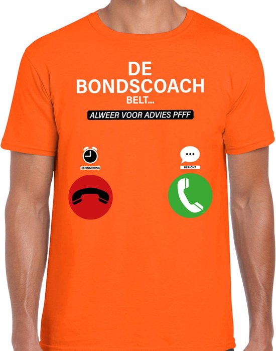 Bellatio Decorations Verkleed shirt voor heren - bondscoach belt - oranje - EK/WK voetbal supporter S