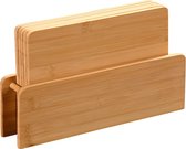 Kesper Broodplankjes met houder - set 5x stuks - bamboe hout - 24 x 15 cm - serveerplanken - ontbijtplankjes