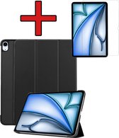 Étui pour iPad Air 6 (11 pouces) Cover Book Case Case Trifold Cover avec protecteur d'écran - Étui adapté pour iPad Air 2024 (11 pouces) Case Bookcase - Zwart