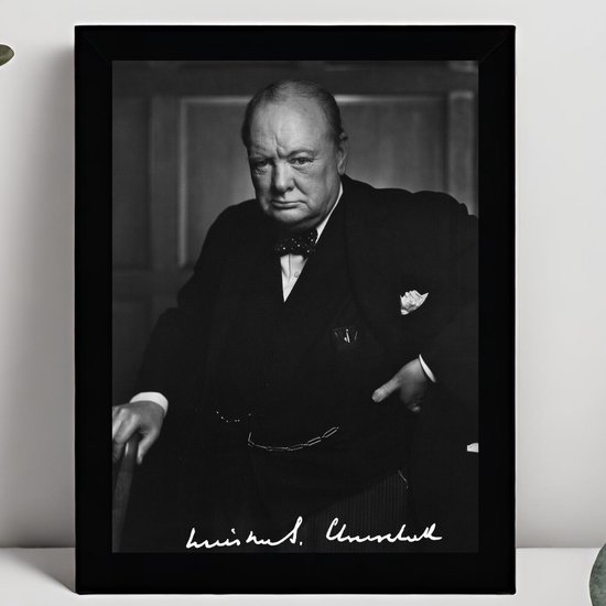 Winston Churchill Ingelijste Handtekening – 15 x 10cm In Klassiek Zwart Frame – Gedrukte handtekening – Brits Politicus - UK - Conservative party - Nobelprijs voor Literatuur