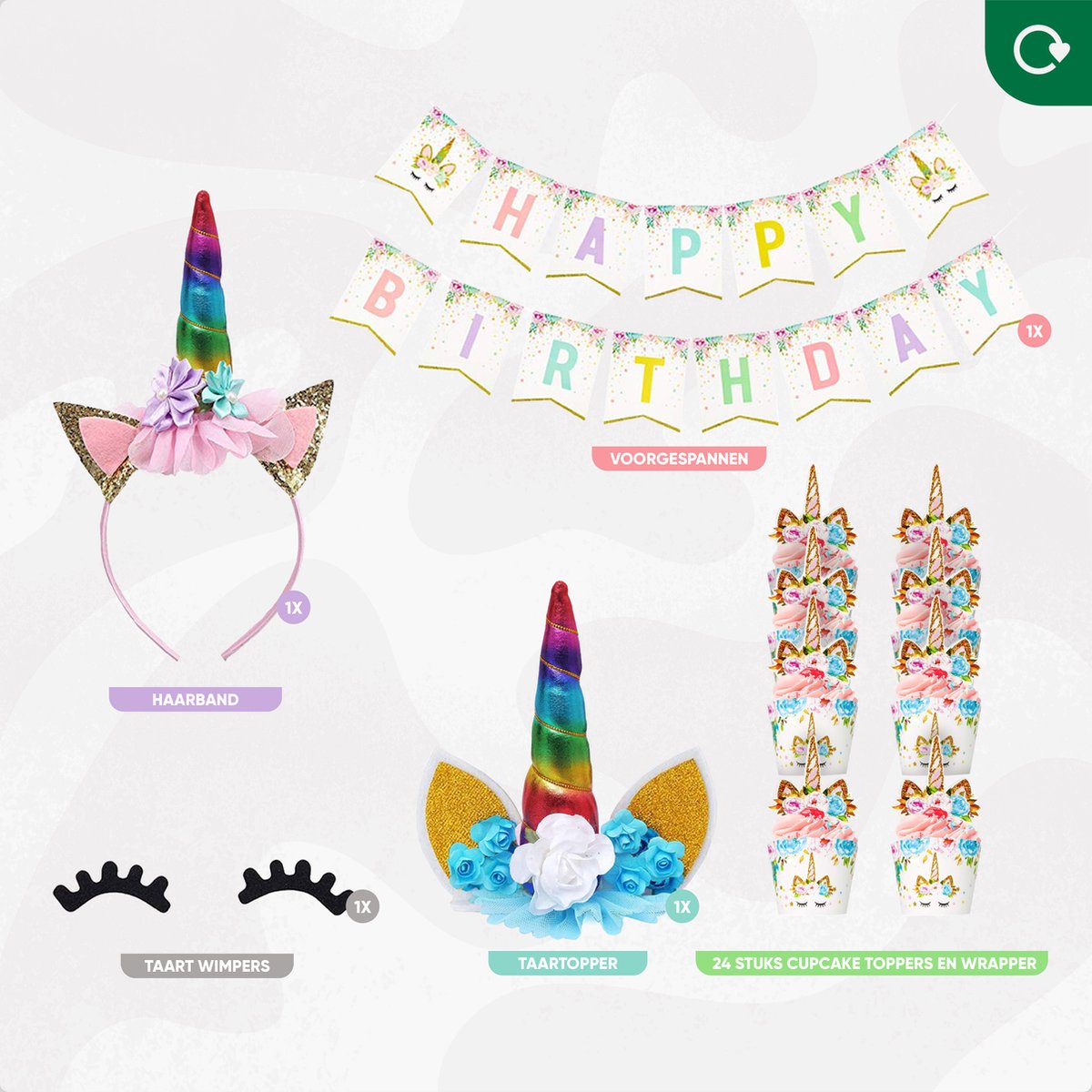Fissaly 53 Stuks Regenboog Eenhoorn Verjaardag Decoratie Versiering – Taarttopper - Unicorn Topper Set – Kinderfeest – feest — afbeelding 2