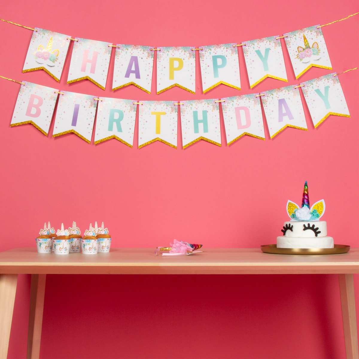 Fissaly 53 Stuks Regenboog Eenhoorn Verjaardag Decoratie Versiering – Taarttopper - Unicorn Topper Set – Kinderfeest – feest — afbeelding 3