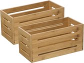 5Five Fruitkisten opslagbox - 2x - open structuur - lichtbruin - hout - L31 x B15 x H15 cm - Decoratie huis en tuin - Kisten/kistjes