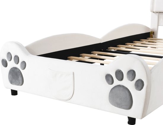 Lit Enfant 90x200 Cm En Forme D'ours - En Velours Doux - Sweiko - Sans Matelas - Idéal Pour Chambre D'enfant